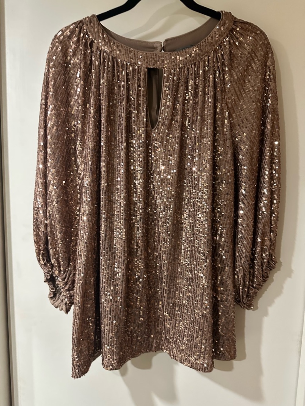 Vince Camuto Rose Gold Sequin Pleated Blouse